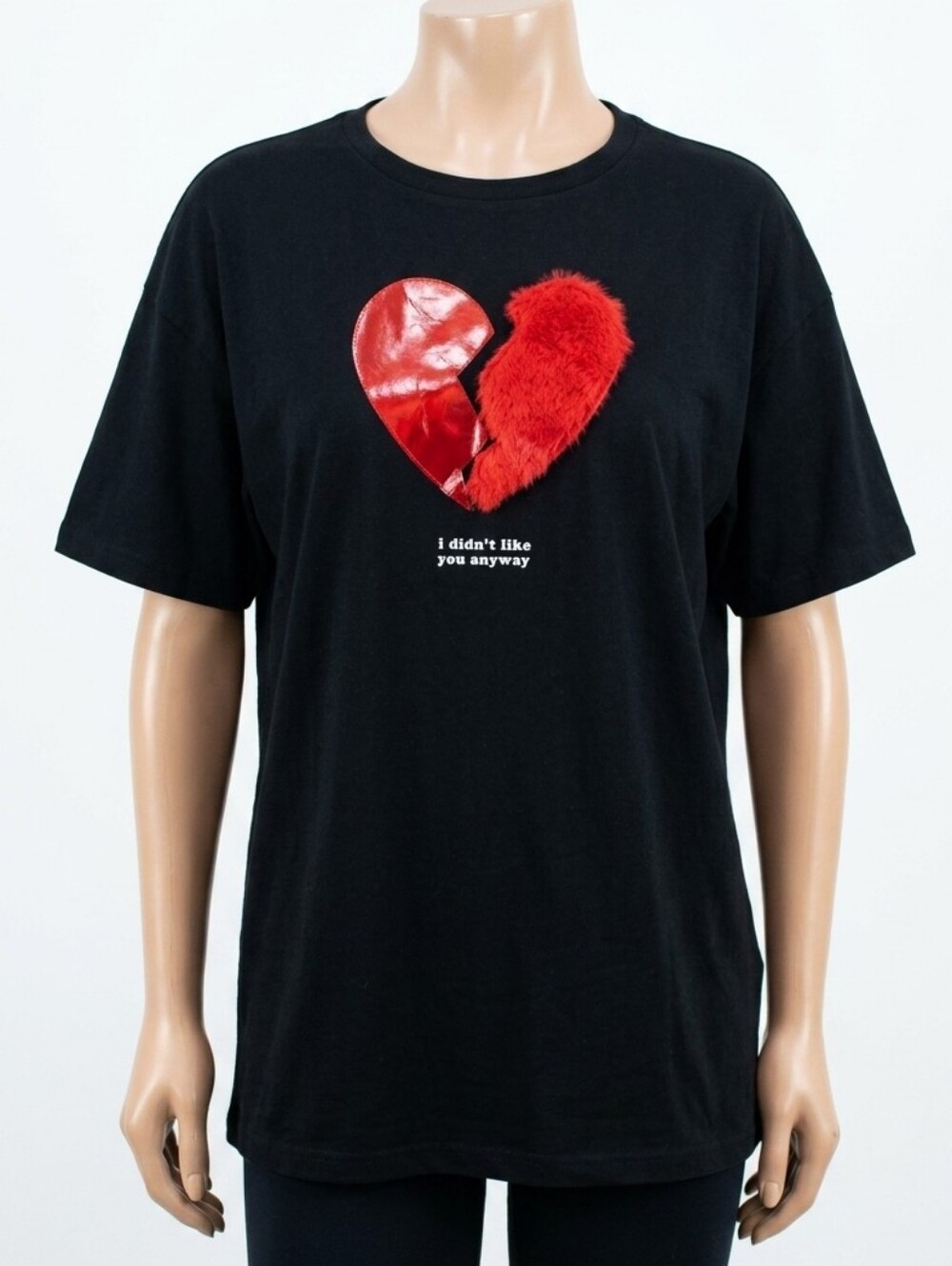 Only Furry Broken Heart Break Up Quote TShirt Womens Size Large Black Faux Fur